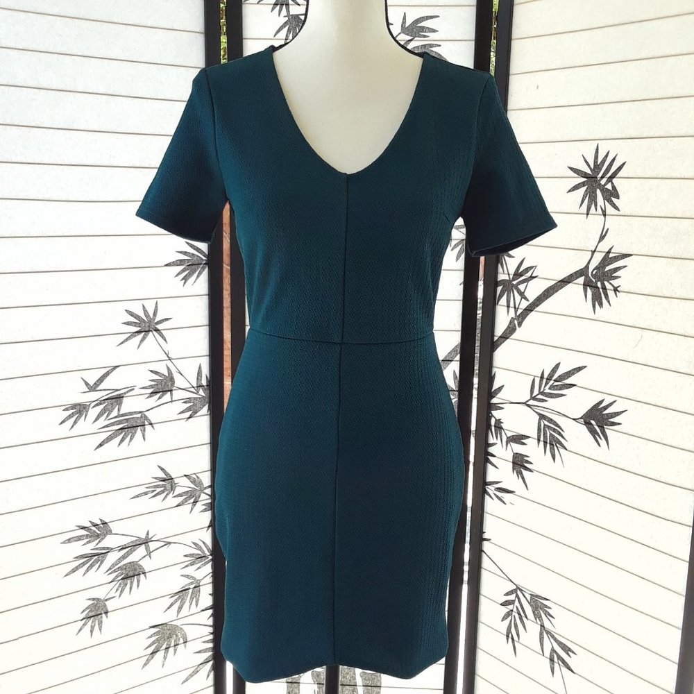 Forever 21 Classy Green Fitted Short Sleeve Dress